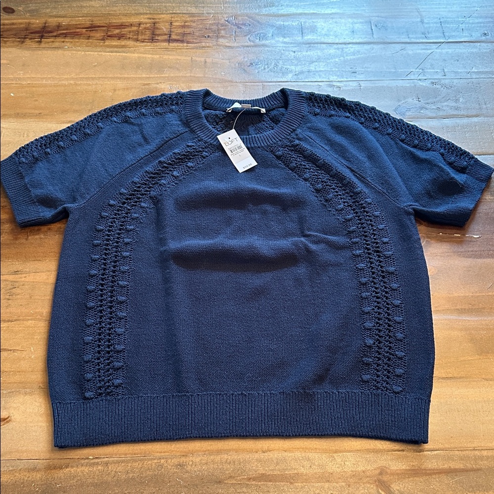 LOFT Navy Short-Sleeve Crewneck Knit Sweater